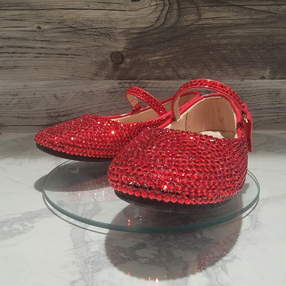 OOAK Custom Ruby Red Rhinestone Pageant Stage Flats Size 8 - Picture 8 of 8